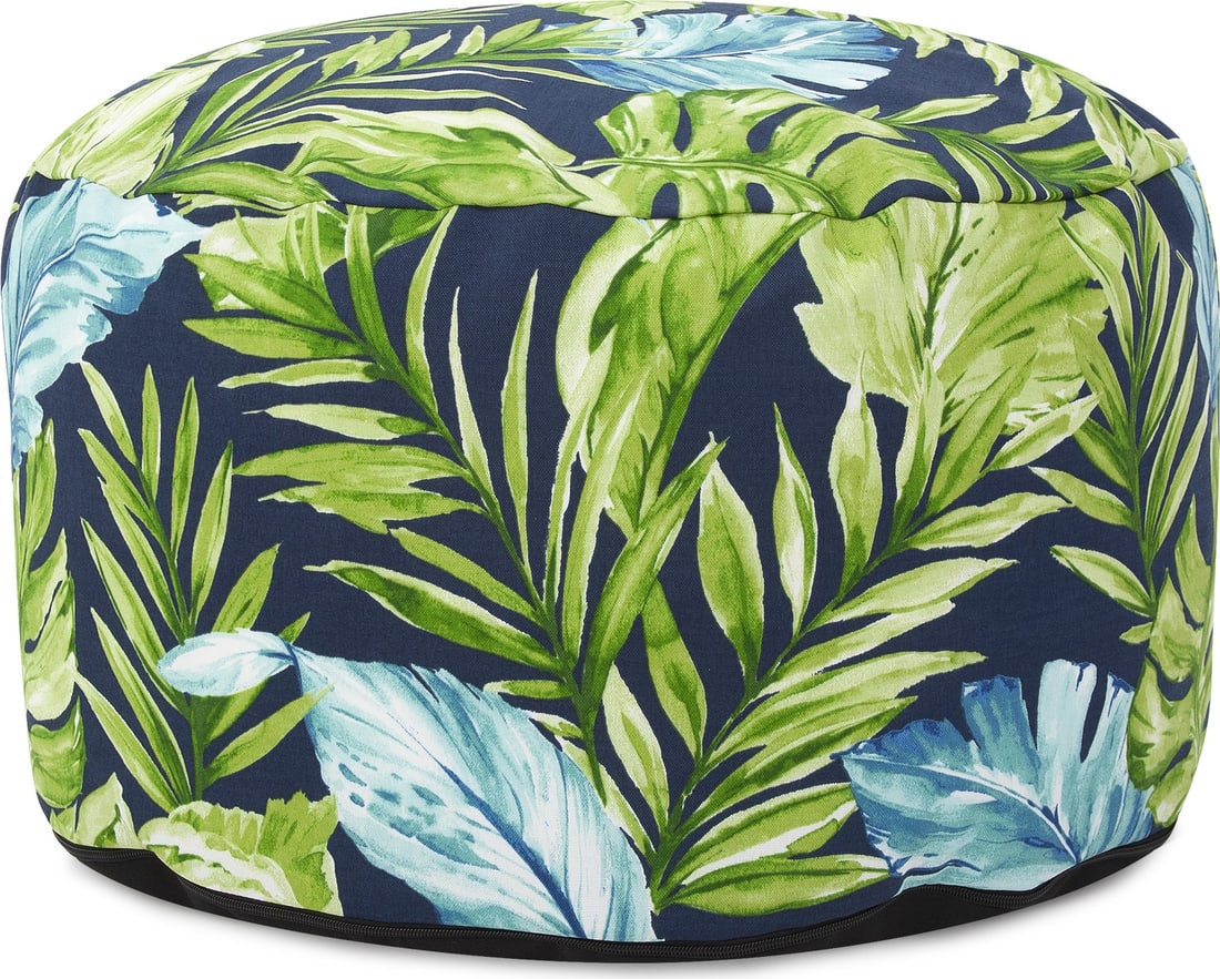 Howard Elliott Cardoon Indigo Outdoor Round Pouf 22 Inch (1 of 5)