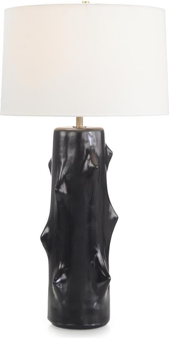 John-Richard Black Ceramic Sculpted Table Lamp with White Shade: John-Richard Black Ceramic Sculpted Table Lamp with White Shade Illuminate your space with this stylish sculpted black ceramic lamp, designed to enhance any decor. Standing at 35 inches tall, this tab