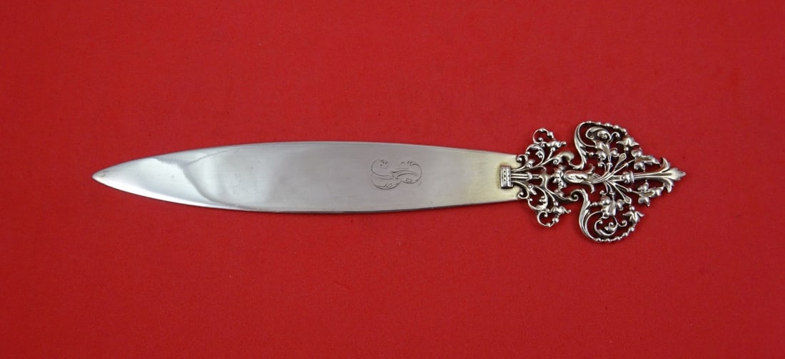 Sterling Silver Letter Opener with Pierced Leaf by Shiebler 7.25 Inches: Sterling Silver Letter Opener with Pierced Leaf by Shiebler 7.25 Inches This is a sterling silver letter opener by Shiebler, featuring a pierced leaf design. The piece is monogrammed, with the specifi