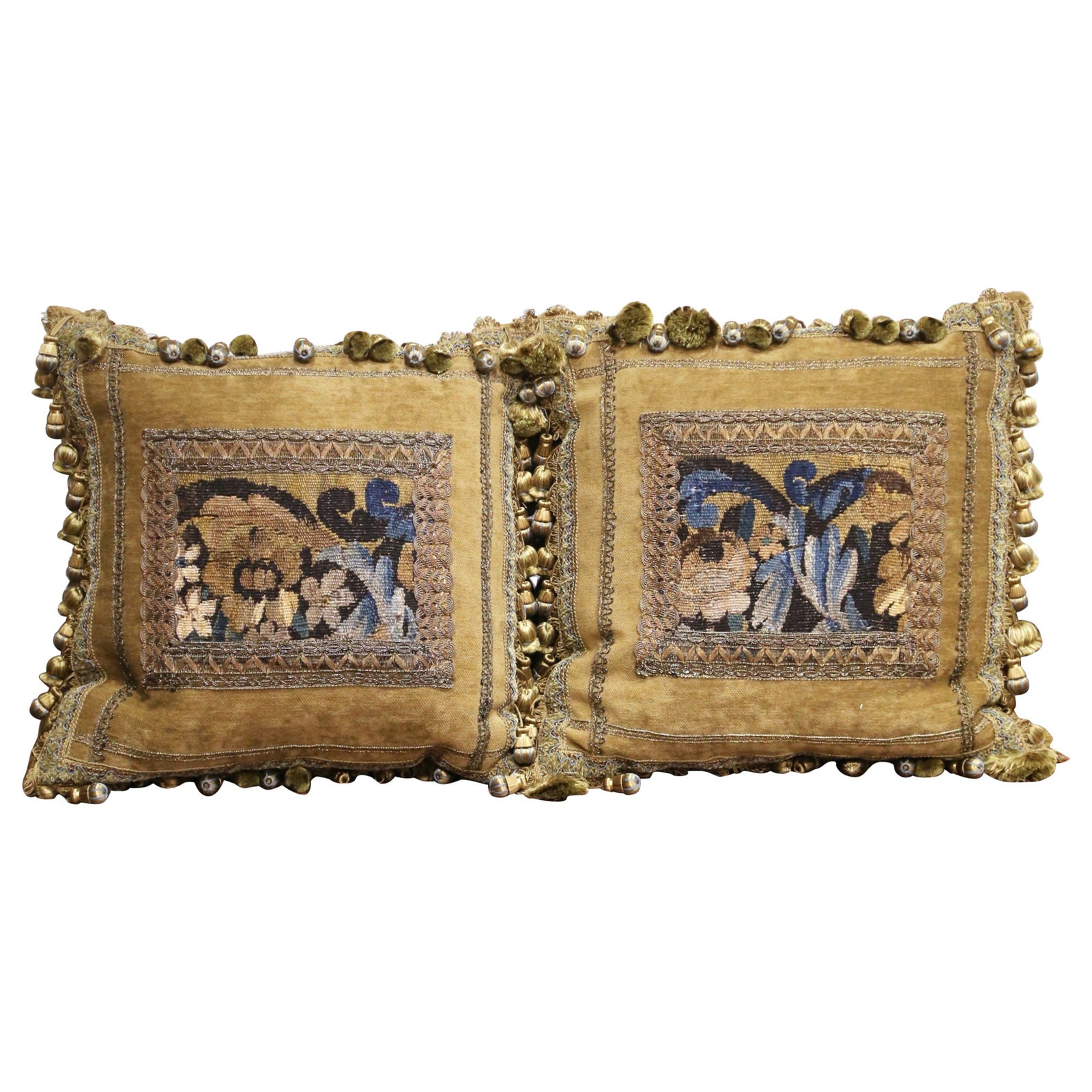 Set of 2 Aubusson Tapestry Fragment Pillows (1 of 8)