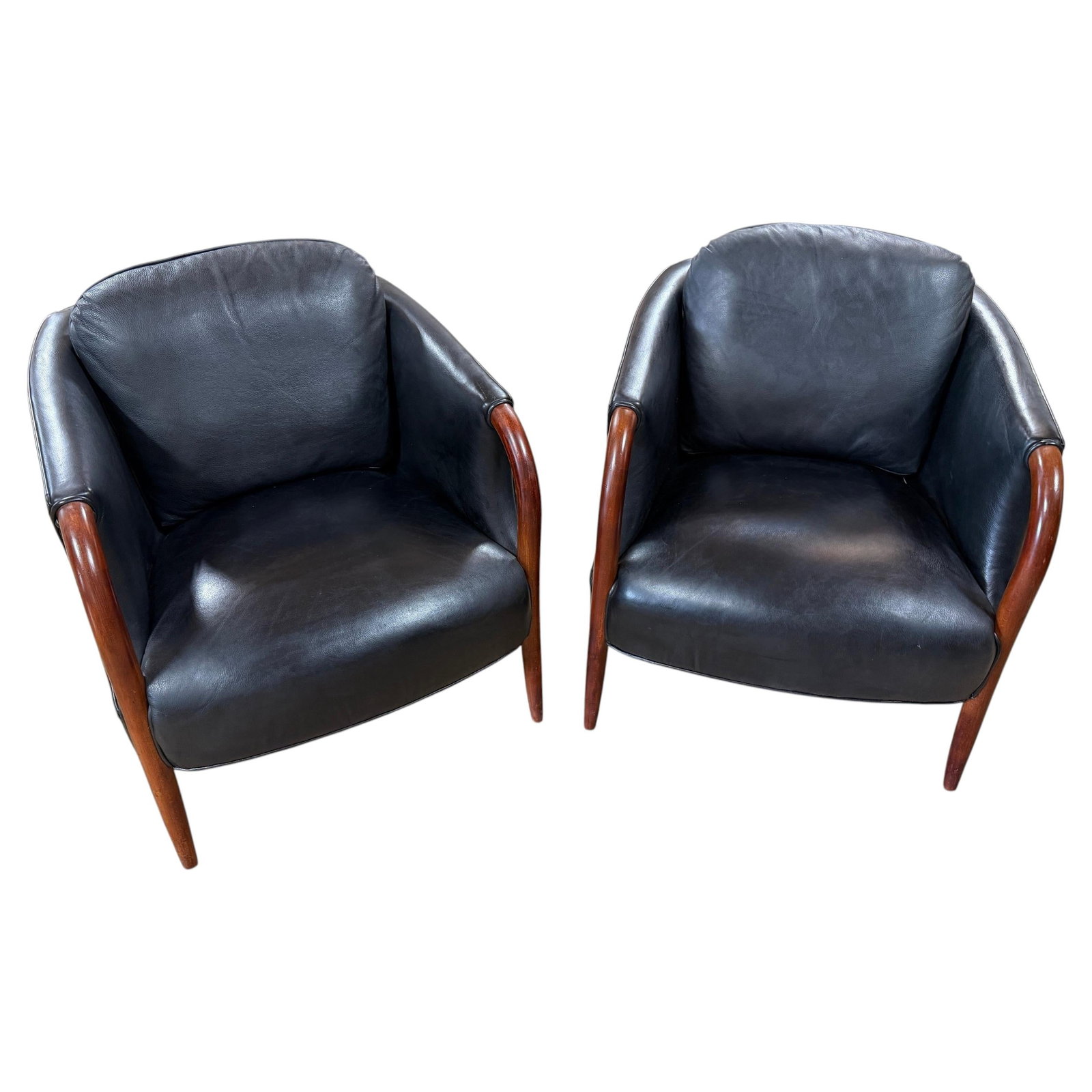 Italian Modern leather walnut armchairs in Giorgetti style set of 2 (1 of 12)