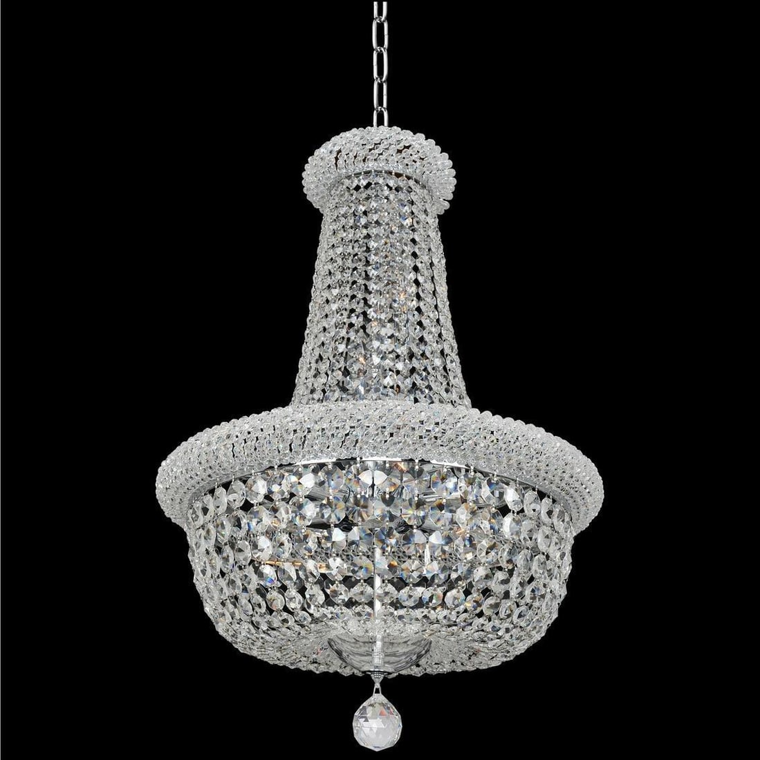 Kalco Napoli 18 Inch Crystal Pendant Light Dimmable Chrome Finish: Kalco Napoli 18 Inch Crystal Pendant Light Dimmable Chrome Finish Illuminate your space with the exquisite Napoli 18" Crystal Pendant. This elegantly designed pendant light features a stunning combina