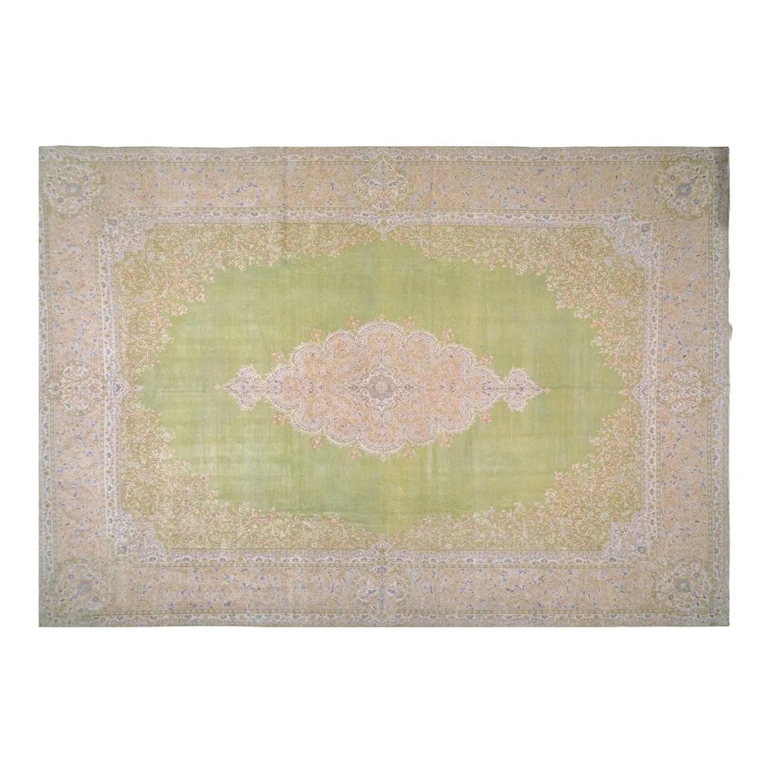 Green Turkish Anatolian Wool Hand Knotted Rug 13'6x19'8: Green Turkish Anatolian Wool Hand Knotted Rug 13'6x19'8 This vintage Turkish Anatolian rug is hand-knotted from wool using traditional techniques, offering a blend of timeless craftsmanship and modern