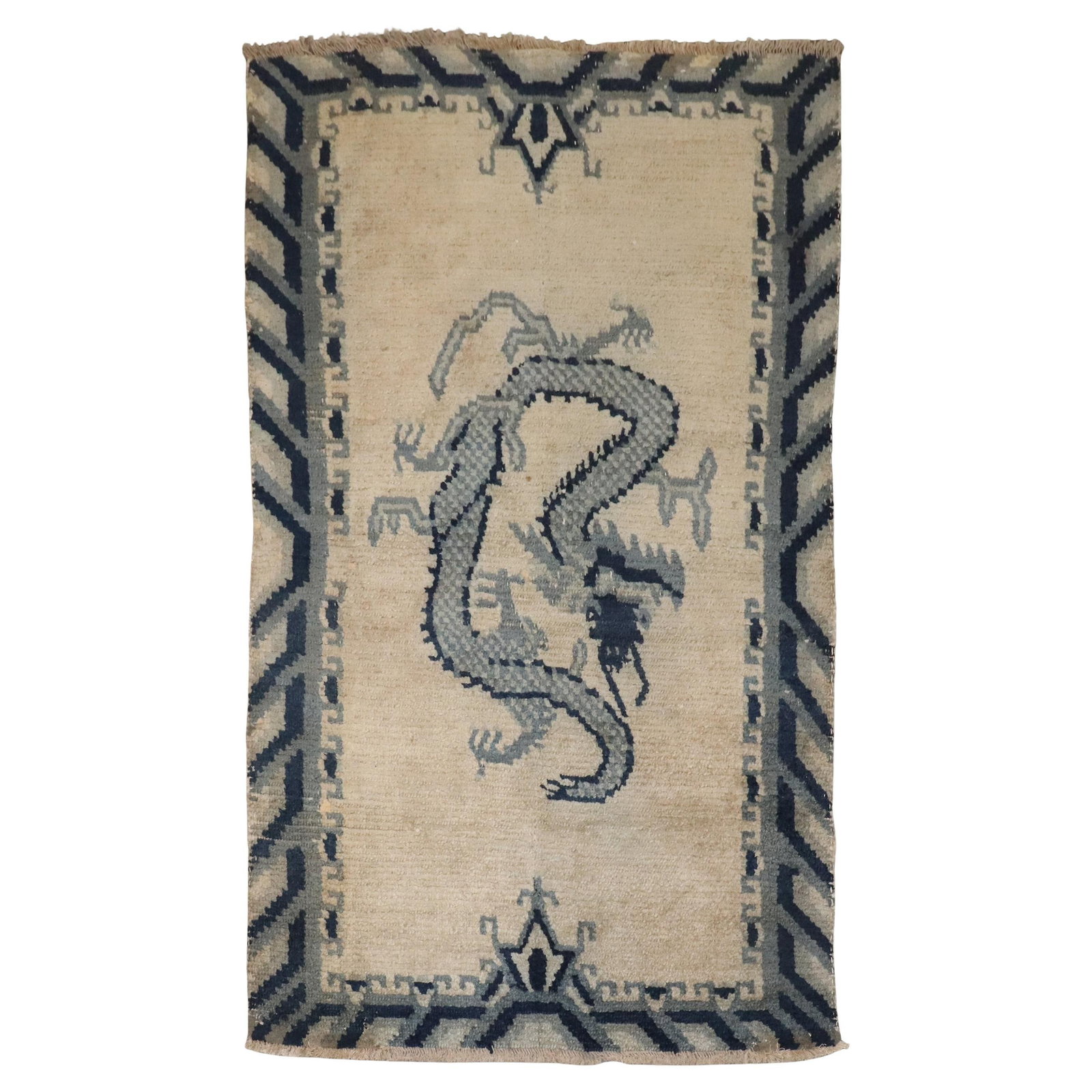 Antique Dragon Design Mongolian Rug 44 x 67 Hand-Woven Wool Folk Art: Antique Dragon Design Mongolian Rug 44 x 67 Hand-Woven Wool Folk Art Discover the exquisite craftsmanship of this early 20th-century Mongolian Dragon Design Rug. Hand-woven from high-quality wool, thi