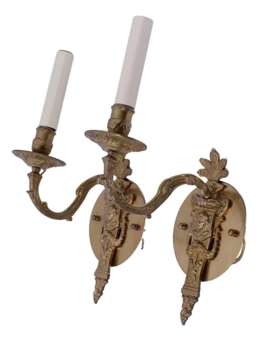 Louis XVI Style Brass Wall Sconce Pair Electrified (1 of 10)