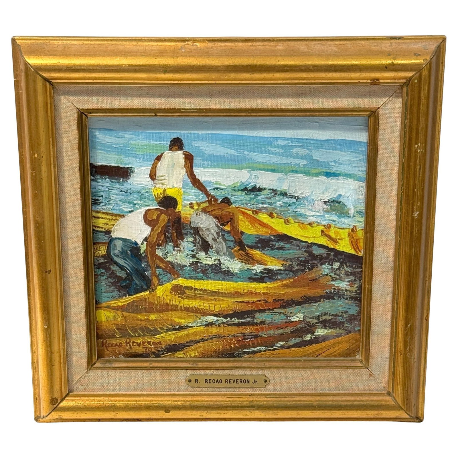 1970 Modern Seascape Painting by R. Recao Reveron Jr. Signed The Fishermen (1 of 11)