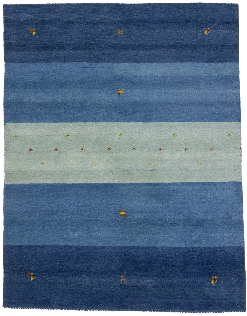 Hand-Knotted Indo-Gabbeh Blue Stripes Tribal Rug 6'3 x 8'2 ft: Hand-Knotted Indo-Gabbeh Blue Stripes Tribal Rug 6'3 x 8'2 ft Enhance your living space with this Indo-Gabbeh Blue Stripes Modern Tribal Rug. Measuring 6'3" x 8'2", this area rug features a captivatin