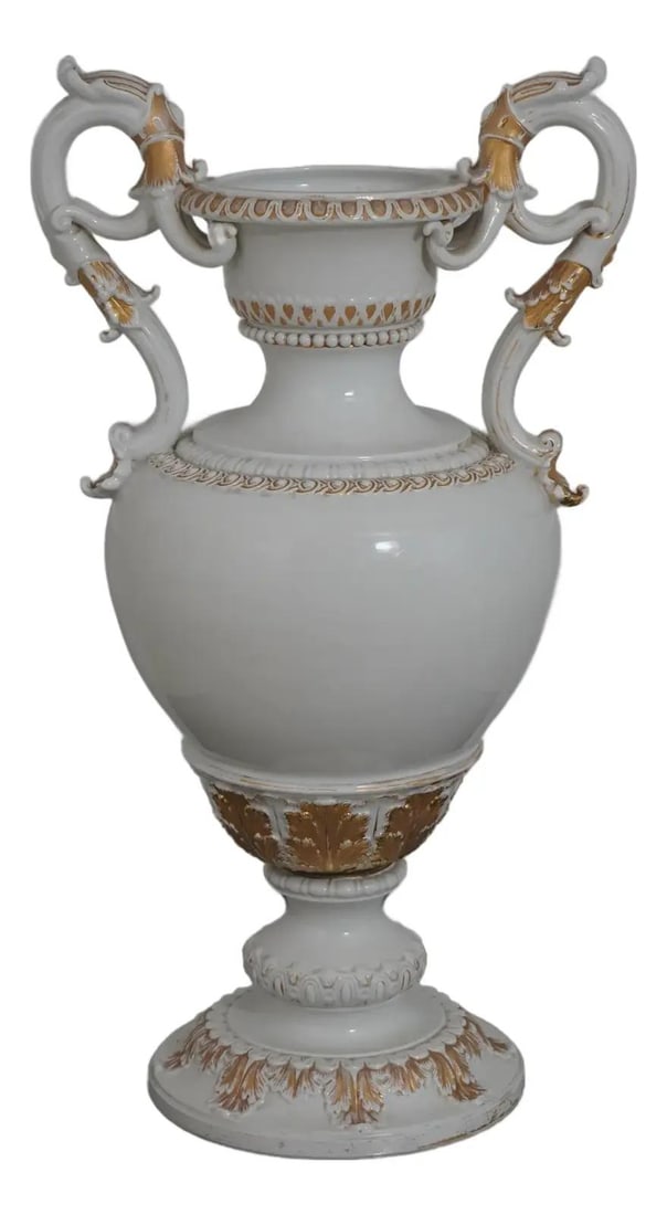 White and Gold Neoclassical Porcelain Urn Vase (1 of 10)