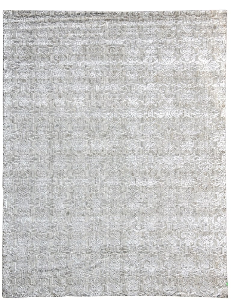 8'10 x 11'10 Neutral Silver Handmade Bamboo Silk Rug: 8'10 x 11'10 Neutral Silver Handmade Bamboo Silk Rug Free continental US Shipping Elevate your living space with the 8.10 x 11.10 Neutral Silver Contemporary Handmade Rug, crafted from premium bamboo 