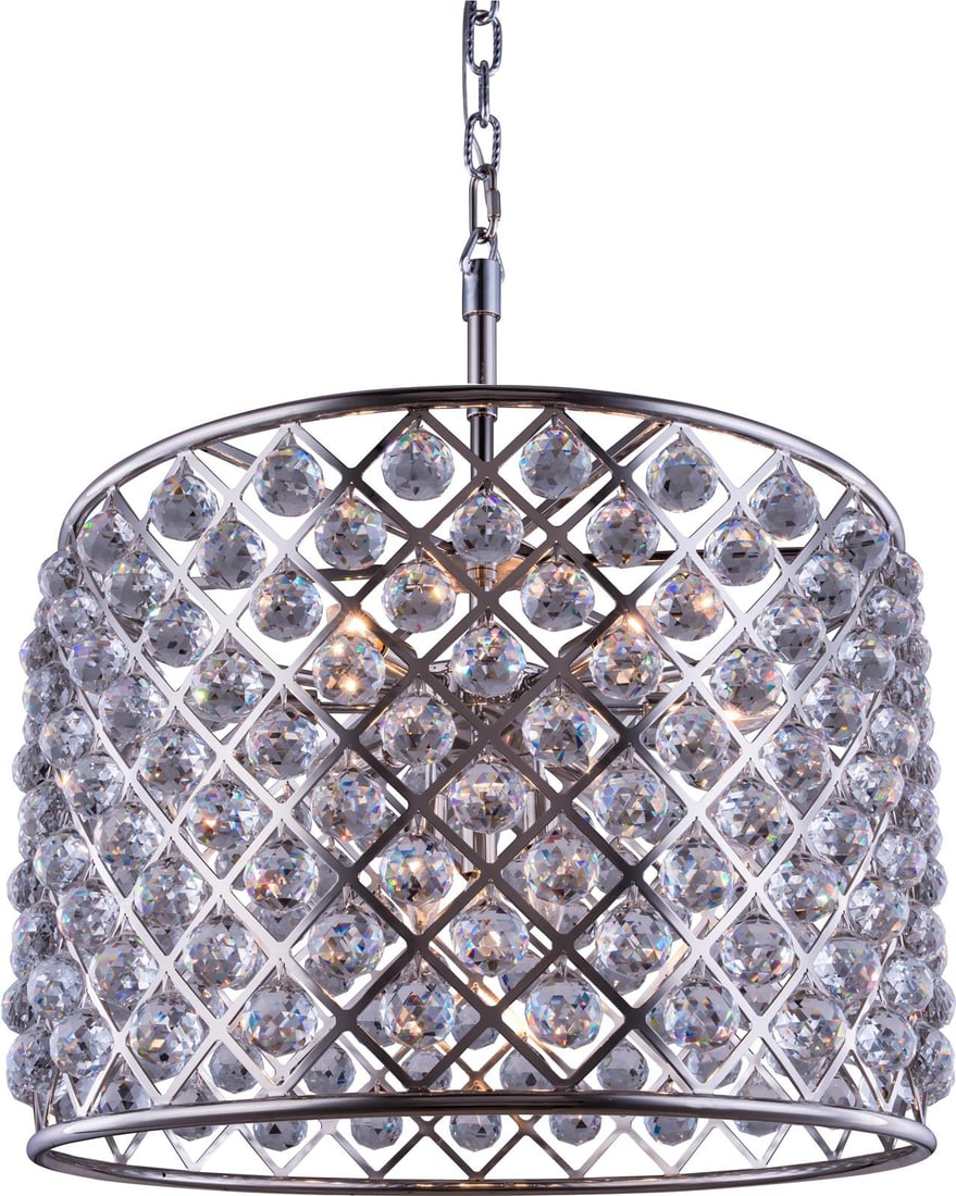 Elegant Lighting Madison Crystal Pendant Lamp in Polished Nickel: Elegant Lighting Madison Crystal Pendant Lamp in Polished Nickel Illuminate your space with this luxurious pendant lamp, showcasing a stunning antique or vintage style. The lamp features a polished ni