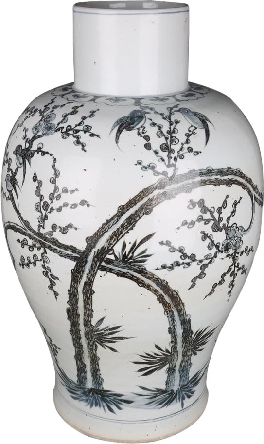 Handmade Ceramic Kwanyin Vase Blue Magpie Design 27H 18W 18D (1 of 2)