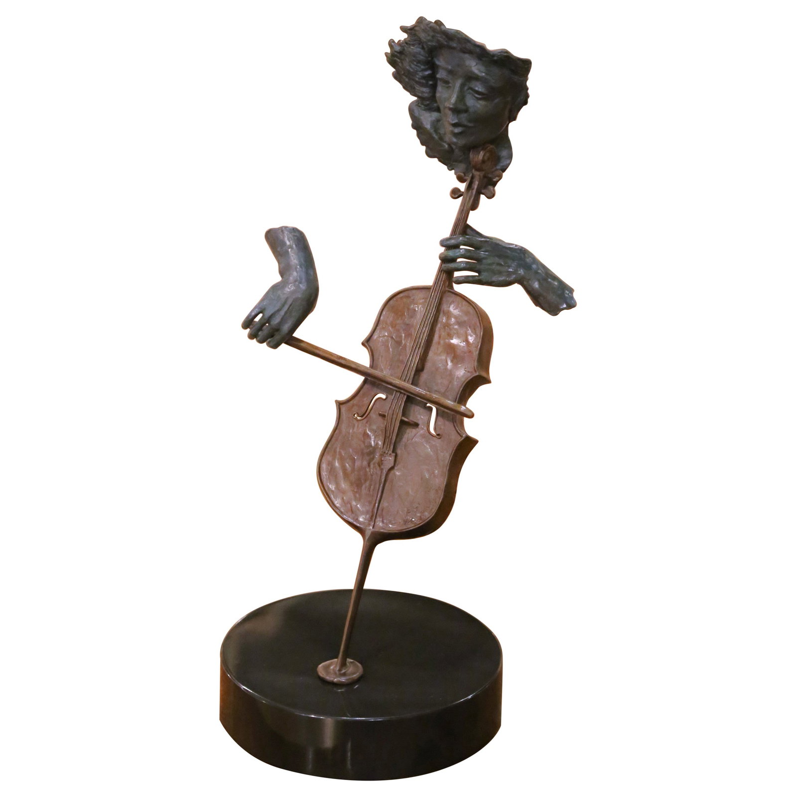 Paul Fairley Modern Bronze Cellist Sculpture Signed Limited Edition 1980 on Marble: Paul Fairley Modern Bronze Cellist Sculpture Signed Limited Edition 1980 on Marble This expressive vintage bronze sculpture by Canadian artist Paul Fairley, created circa 1980, depicts an abstract cel