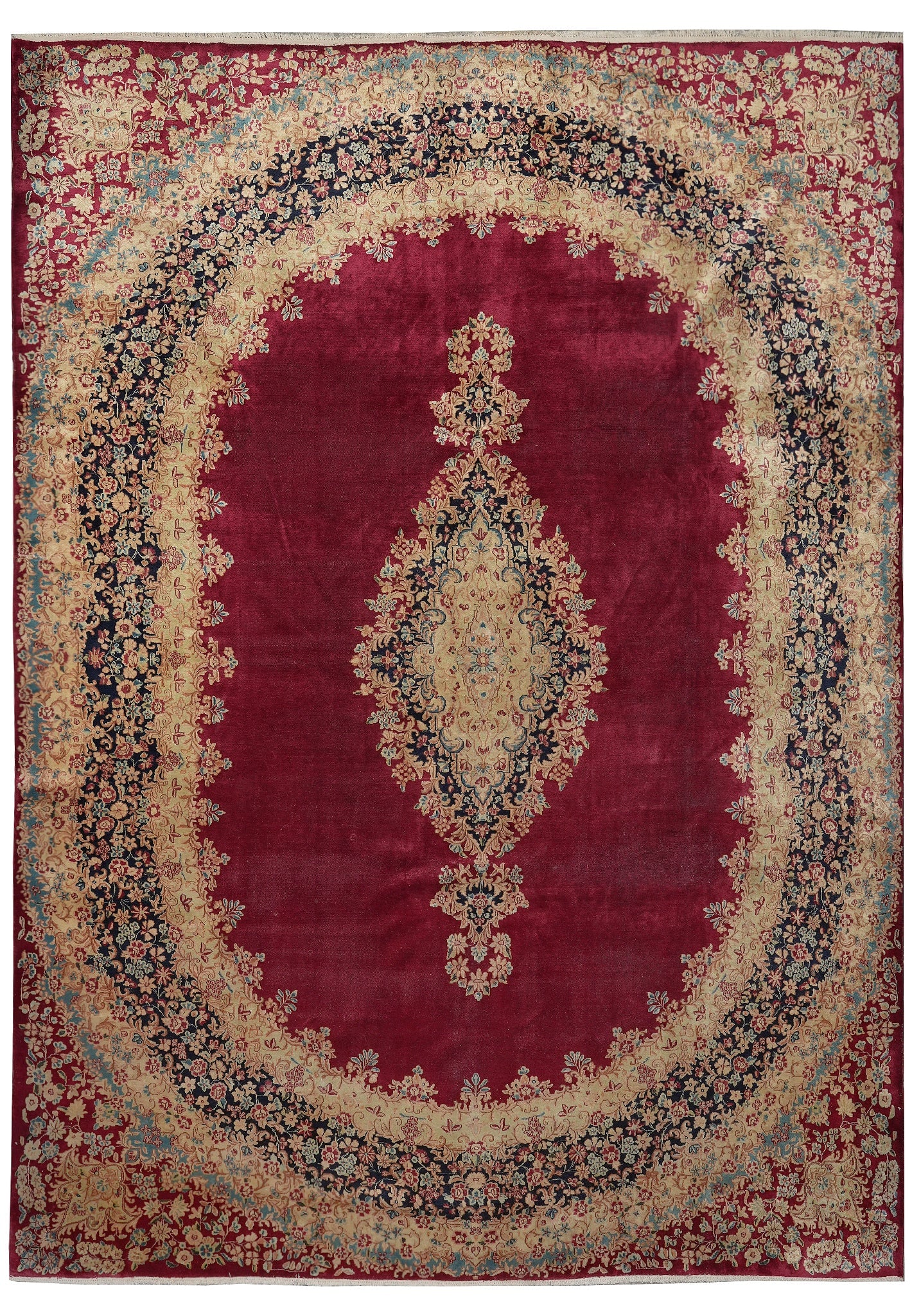 Authentic Persian Kerman Rug 10 x 13.3 Burgundy Floral Carpet (1 of 13)