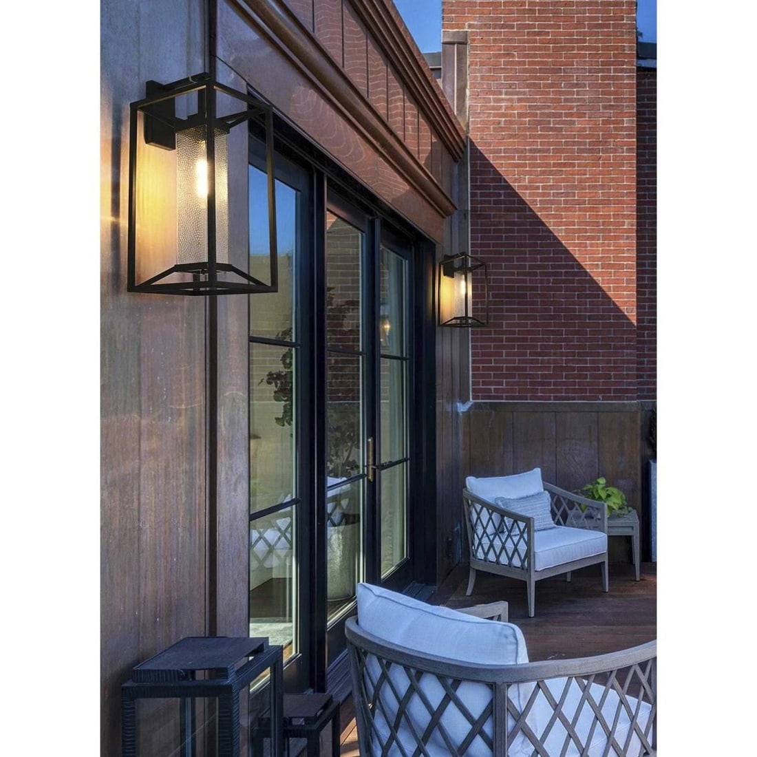 Willington black iron glass outdoor wall sconce 25.5 inch: Willington black iron glass outdoor wall sconce 25.5 inch This outdoor wall sconce features a large, traditional design with a black iron frame and seeded glass panels, providing durable and stylish i