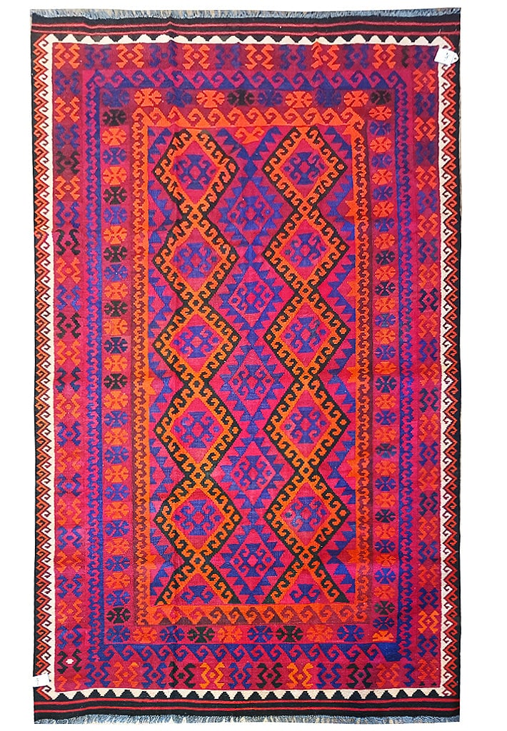 Handmade Afghan Kilim Carpet 6.5 x 9.7 Feet Wool Tribal Design: Handmade Afghan Kilim Carpet 6.5 x 9.7 Feet Wool Tribal Design Free continental US Shipping Discover the beauty of this handmade Kilim carpet from Afghanistan, measuring 6.5' x 9.7' (77 in x 115 in). 