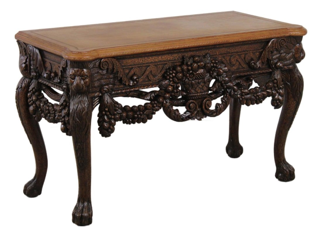 Maitland Smith Queen Anne Mahogany Console with Tooled Leather Top (1 of 10)