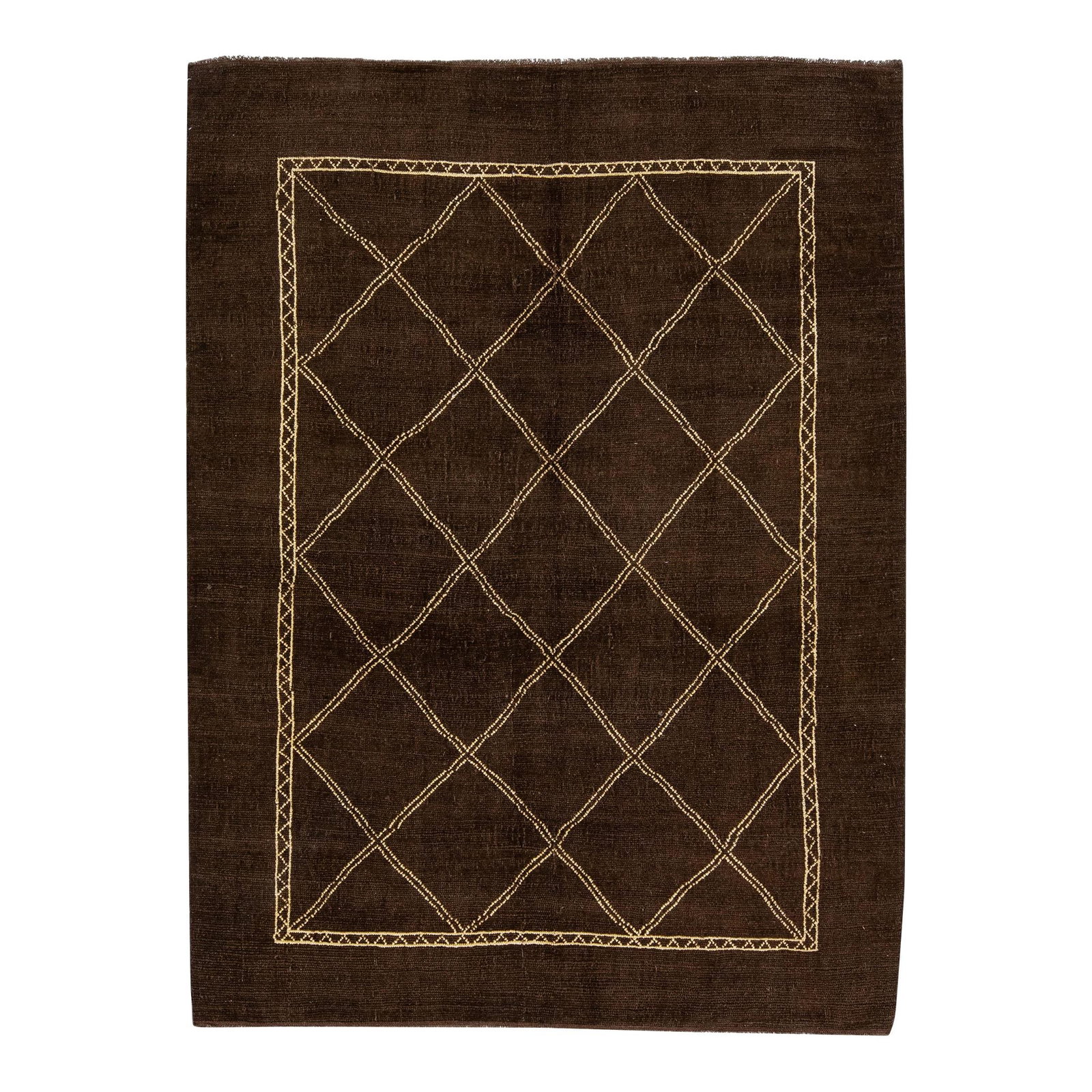 Handmade Moroccan Wool Rug 7'2 x 9'7 Tribal Design Brown Beige: Handmade Moroccan Wool Rug 7'2 x 9'7 Tribal Design Brown Beige Enhance your space with this exquisite handmade Moroccan-style wool rug from our Northwest collection. Featuring a rich brown color field