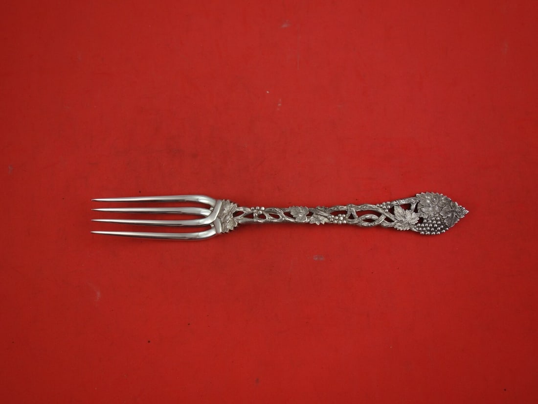 Asprey Chased & Pierced Vine Sterling Silver Dessert Fork 7.25" Circa 1979 (1 of 2)