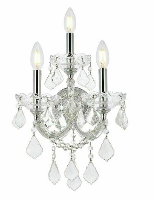 Maria Theresa Chrome Crystal 3 Light Wall Sconce 22 Inch: Maria Theresa Chrome Crystal 3 Light Wall Sconce 22 Inch This Maria Theresa wall sconce features a high-quality chrome frame accented with royal cut clear crystal elements. Designed in a traditional s