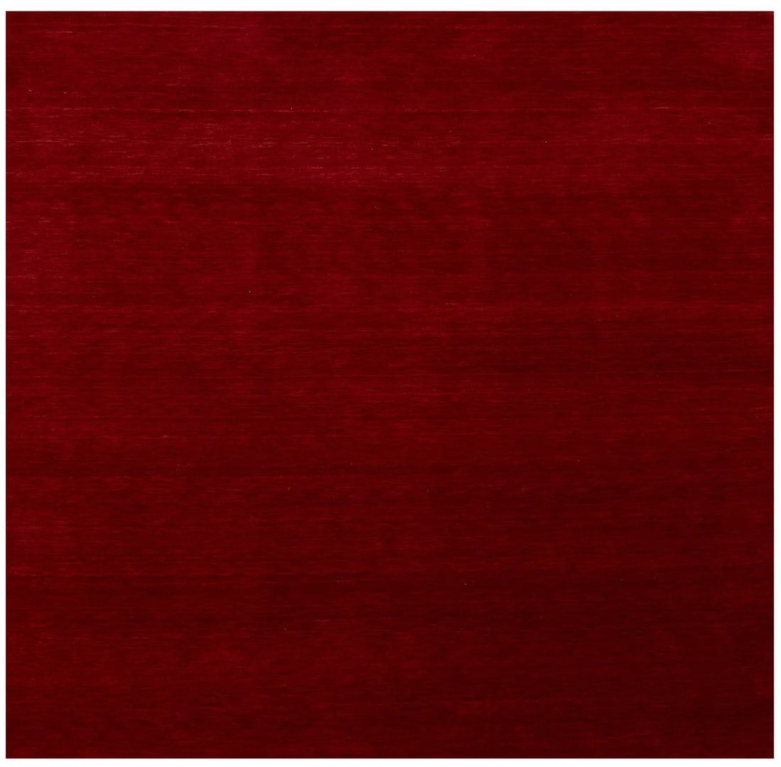 Hand-Loomed 8x8 Wool Square Rug in Red Modern Gabbeh Style from India: Hand-Loomed 8x8 Wool Square Rug in Red Modern Gabbeh Style from India This hand-loomed Gabbeh wool square rug features a solid red design and a modern aesthetic. Crafted in India, the rug is made from