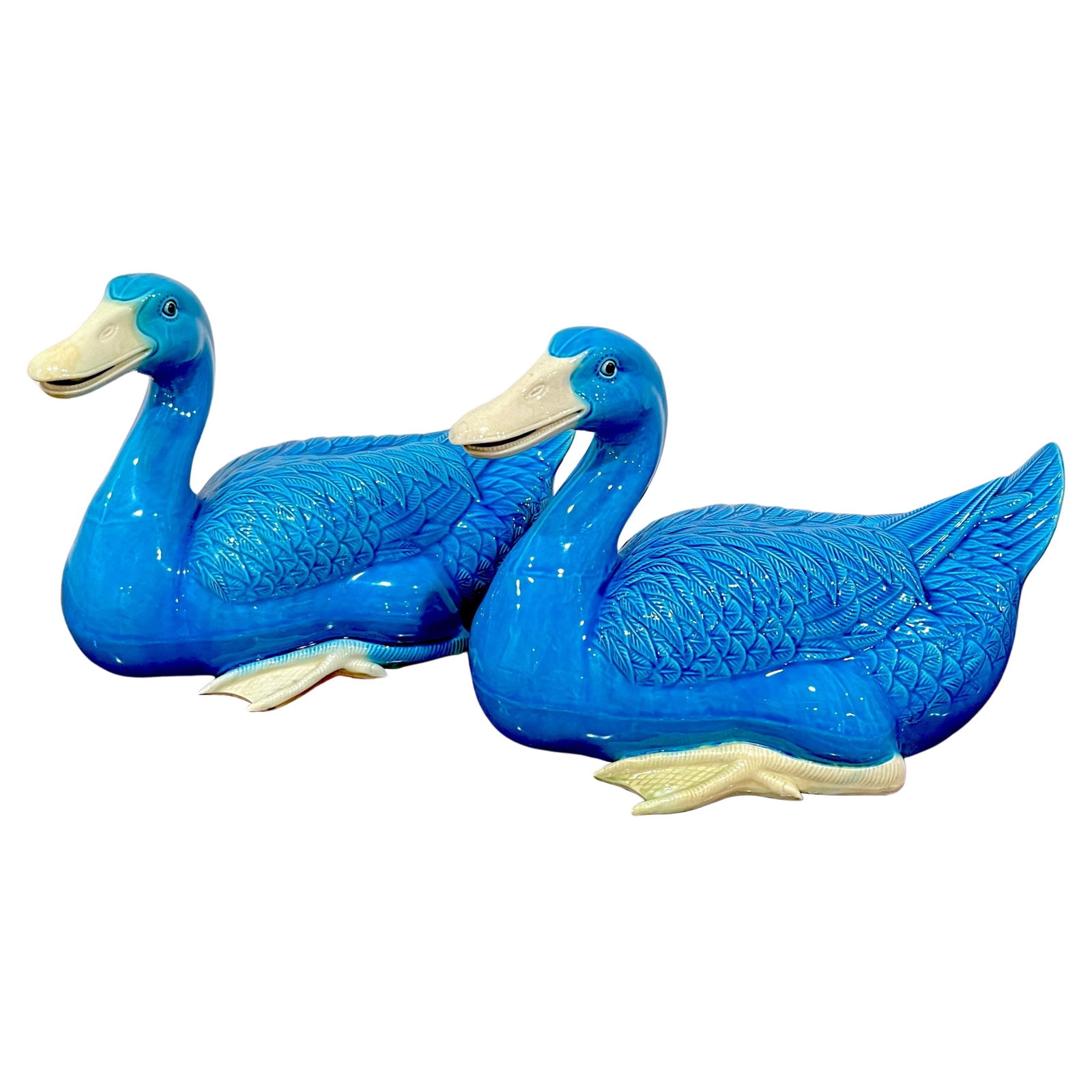 Set of 2 Turquoise Chinese Export Seated Duck Figures (1 of 15)