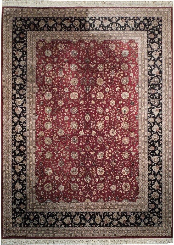 8.7 x 11.8 Red Black Wool Silk Handmade Tabriz Rug 200 KPSI: 8.7 x 11.8 Red Black Wool Silk Handmade Tabriz Rug 200 KPSI Free continental US Shipping Enhance your home with the exquisite 8.7 x 11.8 Wool & Silk Fine Quality Rug, featuring a striking red and blac