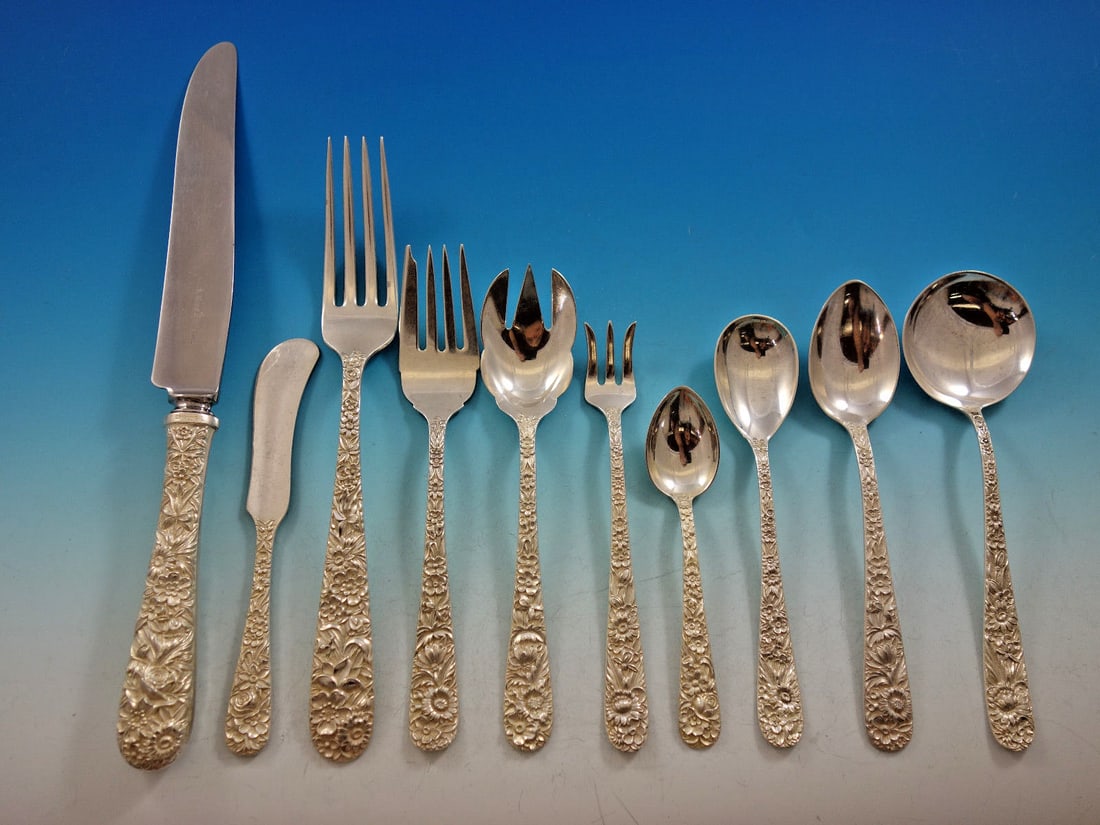 Kirk Repousse sterling silver flatware service for 12 134 pieces (1 of 11)