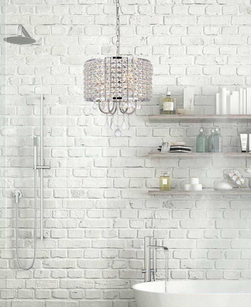 Living District Elise 4 Light Chrome Crystal Chandelier 14 inch: Living District Elise 4 Light Chrome Crystal Chandelier 14 inch This modern pendant chandelier features a polished chrome finish and is adorned with royal cut clear crystals, creating an elegant light