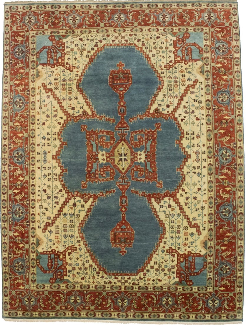 Hand-Knotted Wool Area Rug 8'11 x 11'9 Floral Vintage Look Indo-Viss: Hand-Knotted Wool Area Rug 8'11 x 11'9 Floral Vintage Look Indo-Viss This handmade wool Indo-Viss area rug features a vintage-style Oriental design with a floral pattern in muted tones of cream, rust 