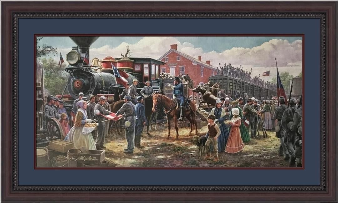 Mort Kunstler limited edition Civil War railroad print with COA: Mort Kunstler limited edition Civil War railroad print with COA This is a limited edition offset lithograph print titled "Victory Road The Rails" by Mort Kunstler. Hand signed by the artist, this piec