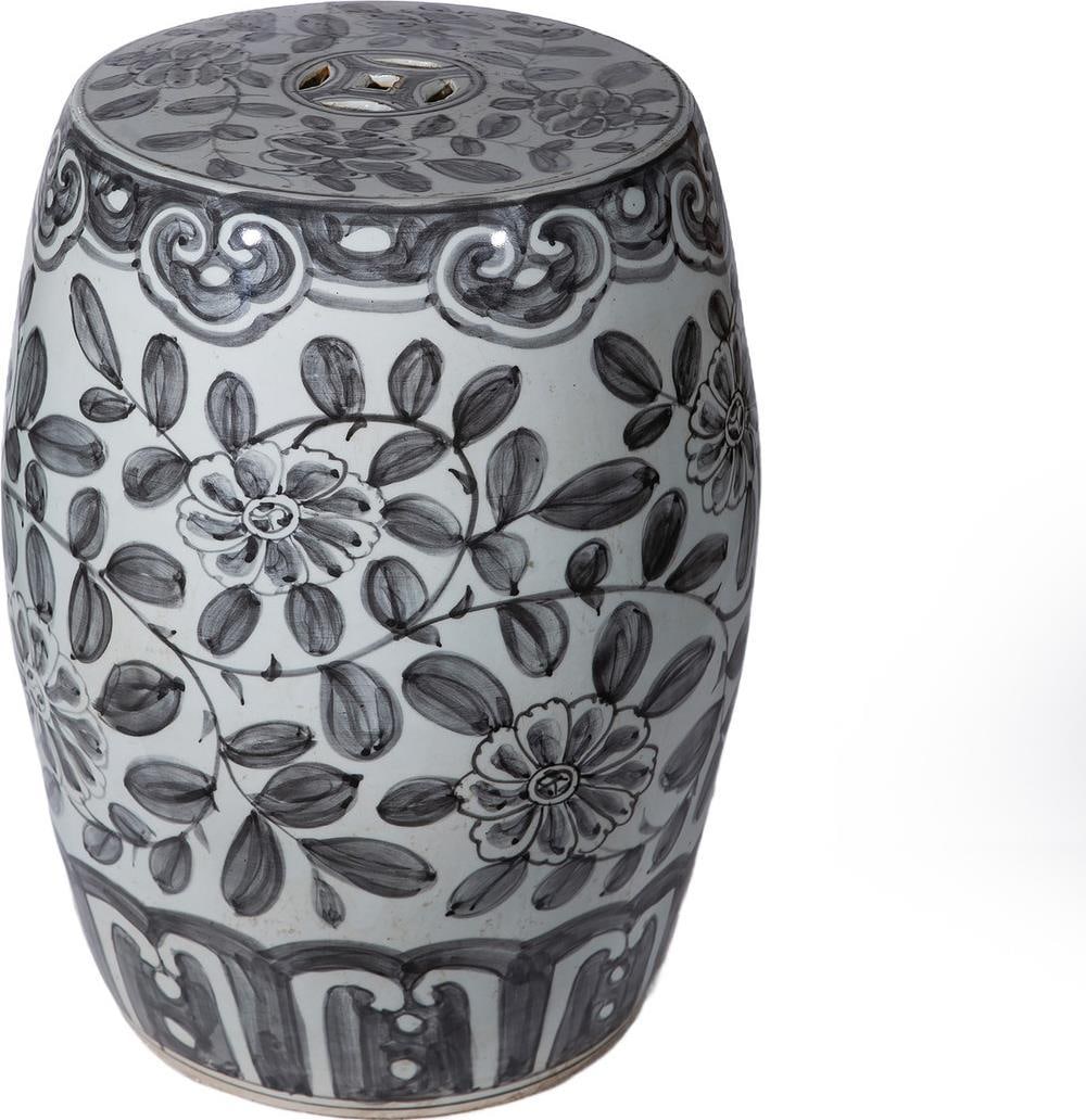Handmade Ceramic Garden Stool with Black Peony Vine Design (1 of 3)