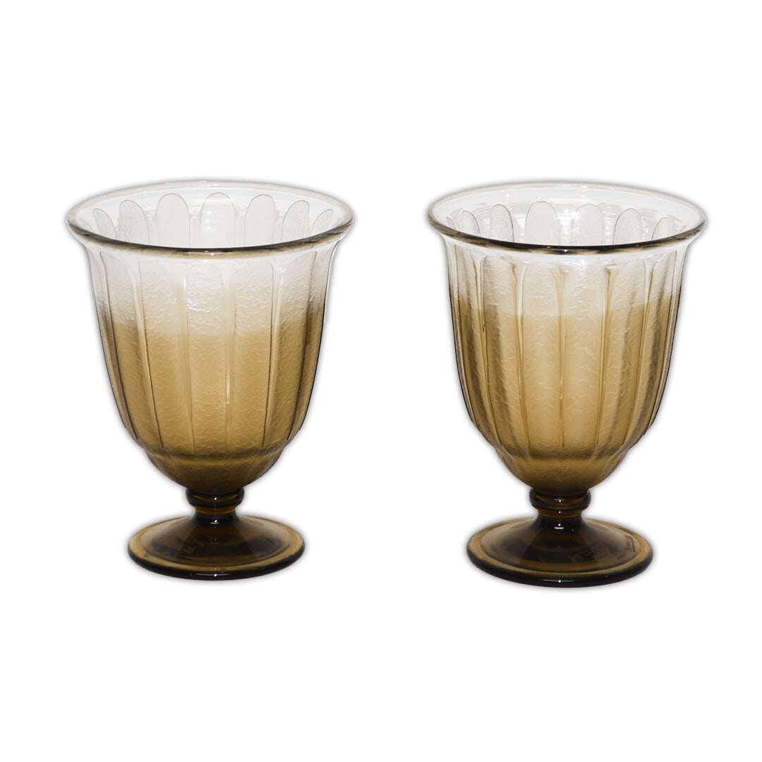 Schneider Art Deco Topaz Etched Glass Vase Pair (1 of 5)