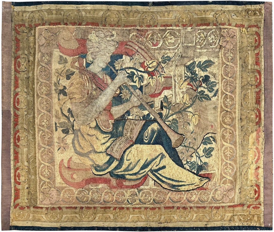 17th Century Flemish Wool Silk Tapestry with Musician (1 of 10)