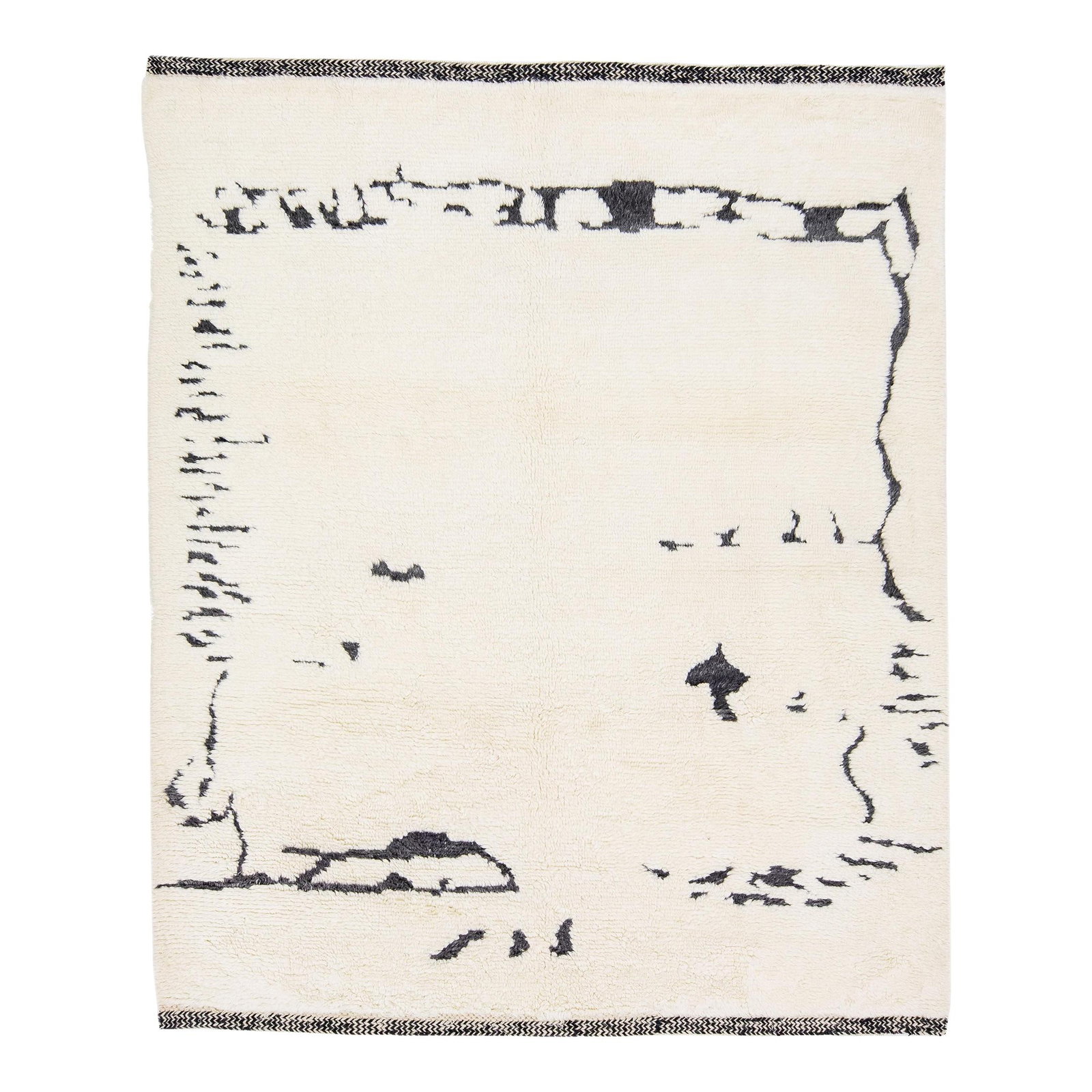Handmade Ivory Moroccan Style Wool Rug 8' x 10' Modern Minimalist: Handmade Ivory Moroccan Style Wool Rug 8' x 10' Modern Minimalist This exquisite Moroccan-style handmade wool rug features a contemporary minimalist design in a stunning ivory color field. Accented wi