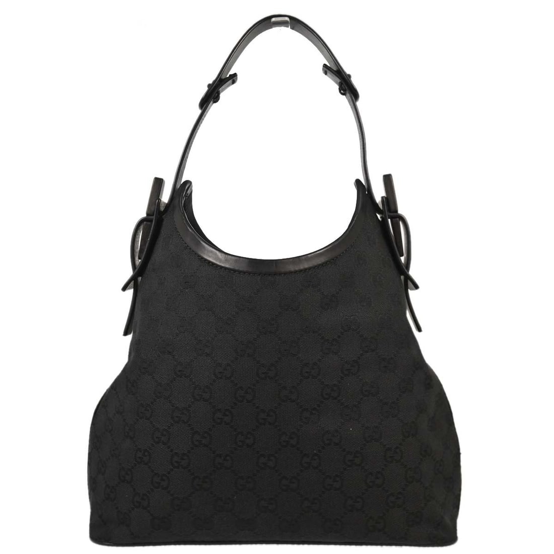 Gucci 107752 1669 black GG canvas top handle bag: Gucci 107752 1669 black GG canvas top handle bag Gucci GG canvas top handle handbag in black with leather trim. This medium handbag features a structured silhouette, an interior zip pocket, and a top 