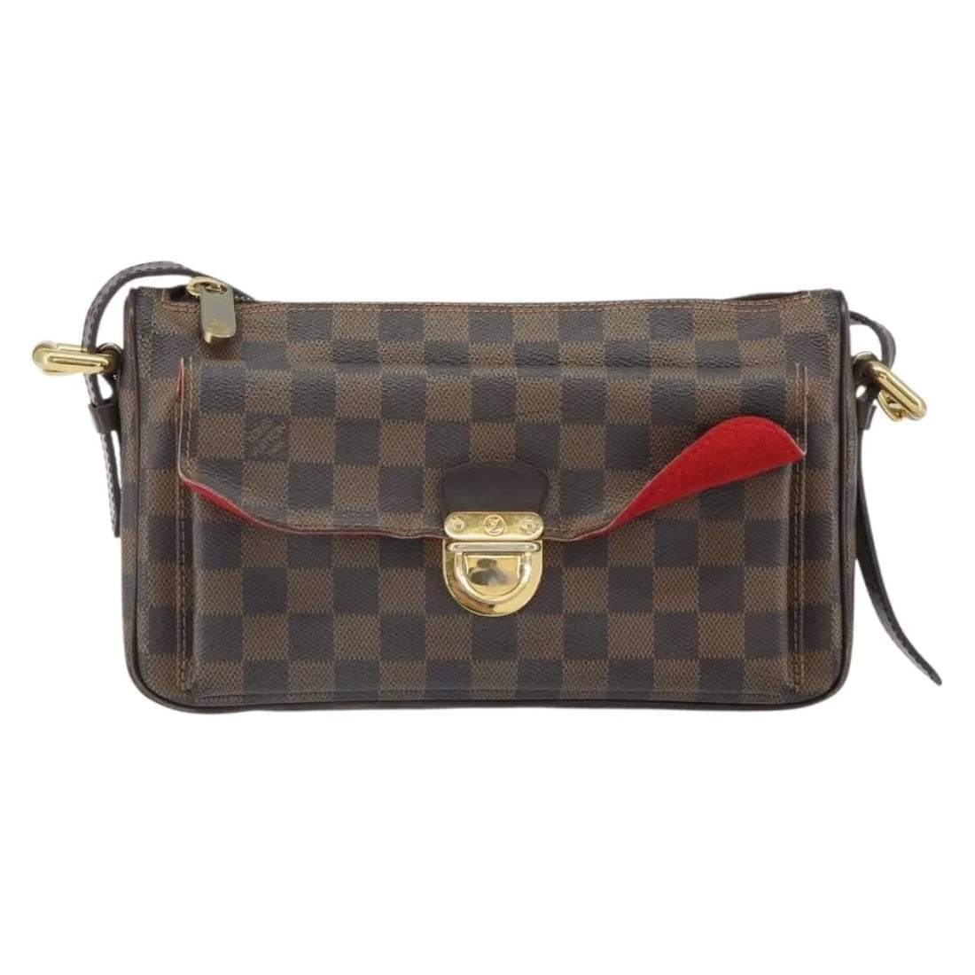Brown Canvas Handbag Louis Vuitton Ravello Damier: Brown Canvas Handbag Louis Vuitton Ravello Damier This Louis Vuitton Ravello handbag features the signature Damier canvas in brown and is designed for women. The bag shows signs of use, including surf