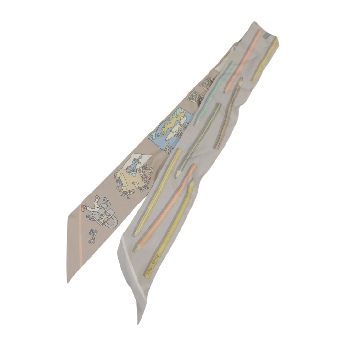 Hermes Silk Twilly Multicolor Grey Blue Pink Women's Scarf: Hermes Silk Twilly Multicolor Grey Blue Pink Women's Scarf This Hermes Twilly scarf is crafted from luxurious silk and features a multicolor design with shades of grey, blue, and pink. Designed for wo