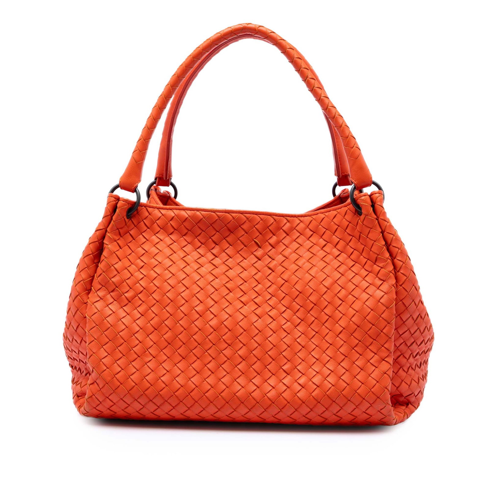 Bottega Veneta Intrecciato Leather Parachute Tote: Bottega Veneta Intrecciato Leather Parachute Tote This Bottega Veneta Nappa Intrecciato Parachute Tote features a signature woven leather exterior in orange, rolled leather handles, and an open top wi