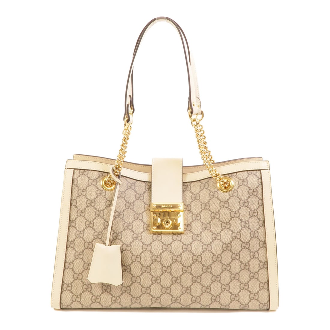 Gucci GG Grey Ivory Coated Canvas Shoulder Bag GHW: Gucci GG Grey Ivory Coated Canvas Shoulder Bag GHW This GUCCI GG shoulder bag features a sophisticated design in grey and ivory PVC coated canvas. It is accented with gold-tone hardware and offers a s