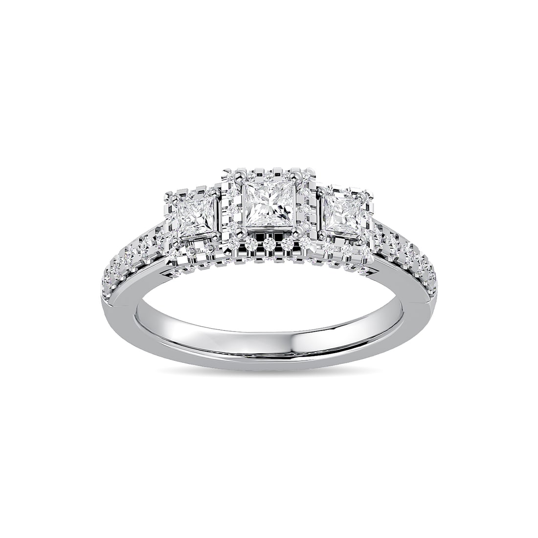 Diamond 3/4 Ct.Tw. Round and Princess Bridal Ring in 14K White Gold: Diamond 3/4 Ct.Tw. Round and Princess Bridal Ring in 14K White Gold 14k White Gold Stone Color: G-h Stone Clarity: Si2 Each ring is presented in standard size 6.5. Complimentary resizing is available 