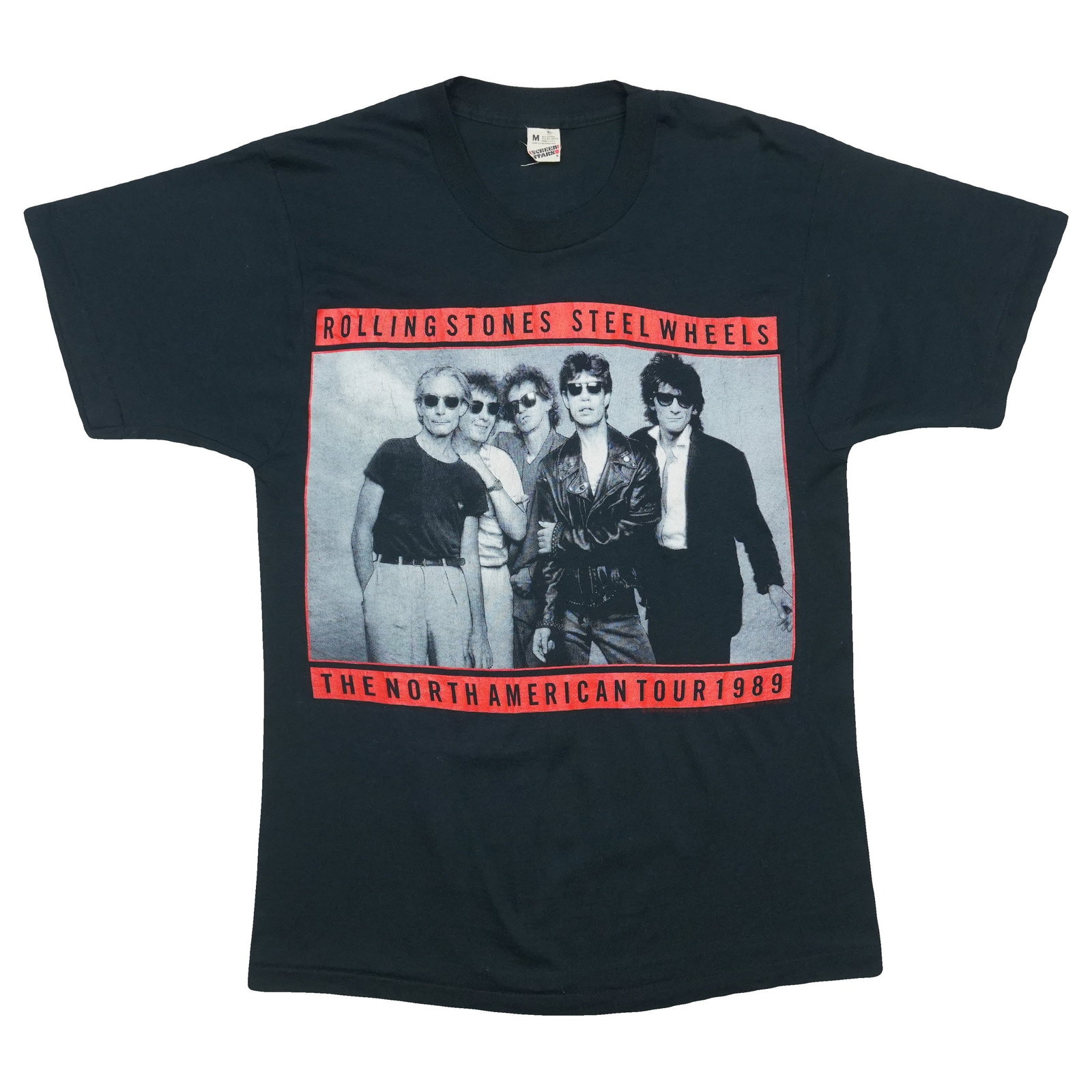 Vintage 1989 Rolling Stones Steel Wheels Concert Tour Black Cotton T-Shirt Medium (1 of 5)