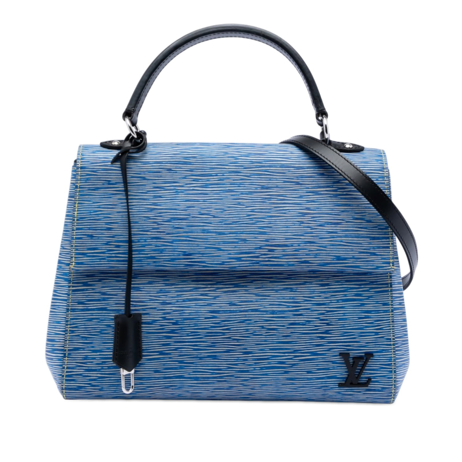 Louis Vuitton Cluny MM Epi Denim Blue Leather Bag: Louis Vuitton Cluny MM Epi Denim Blue Leather Bag This Louis Vuitton Epi Denim Cluny MM bag features a durable epi leather body in blue, complemented by a flat leather top handle and a detachable flat