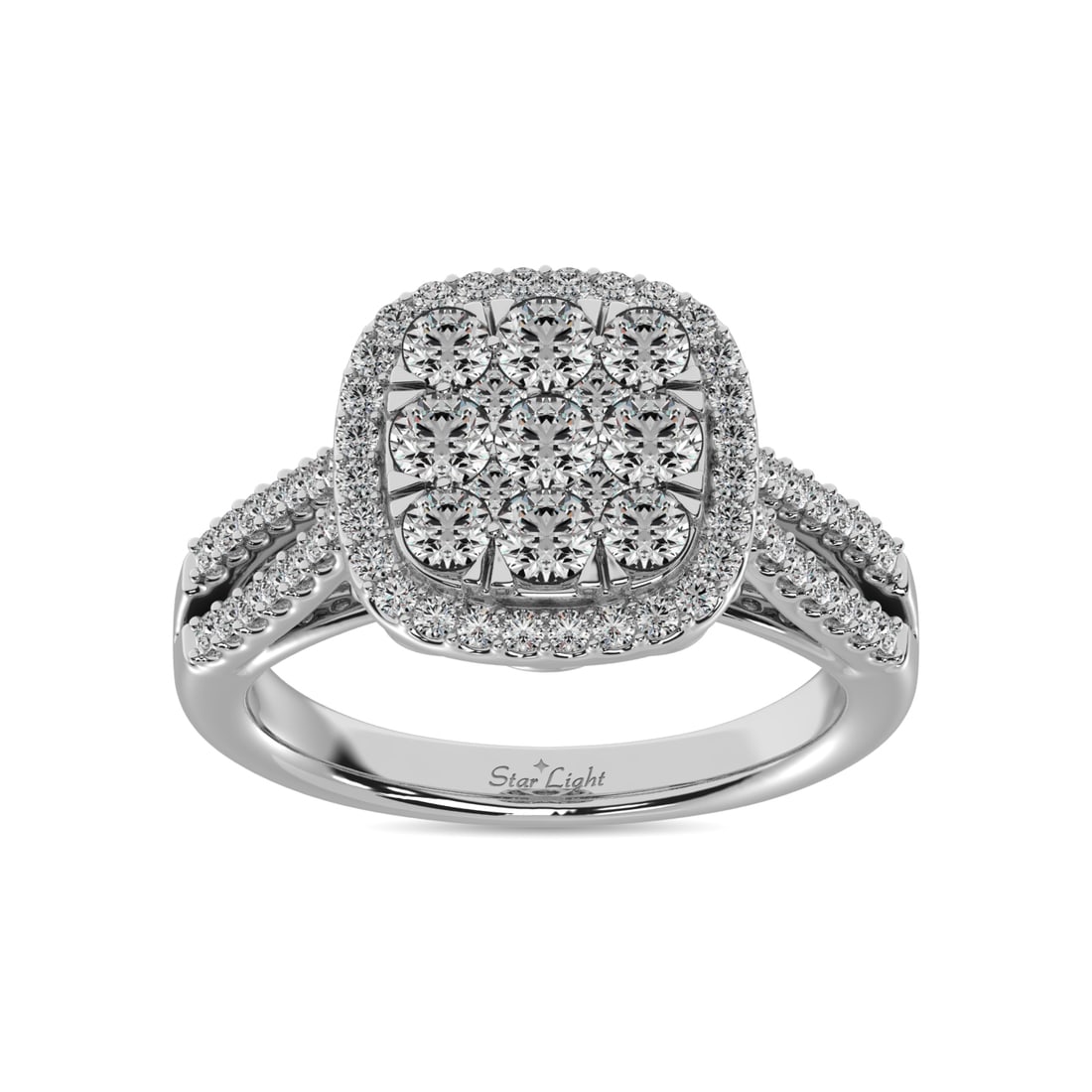 Diamond 1 1/2 Ct.tw Two Row Shank Halo Engagement Ring in 14K White Gold: Diamond 1 1/2 Ct.tw Two Row Shank Halo Engagement Ring in 14K White Gold 14k White Gold Stone Color: Gh Stone Clarity: Si1 Each ring is presented in standard size 6.5. Complimentary resizing is availa