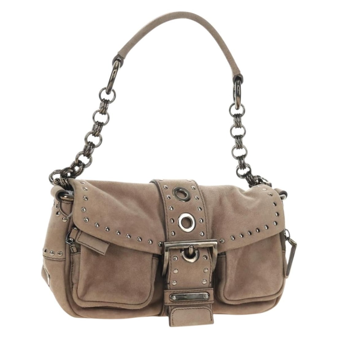 PRADA suede shoulder bag beige with silver chain guarantee card (1 of 18)