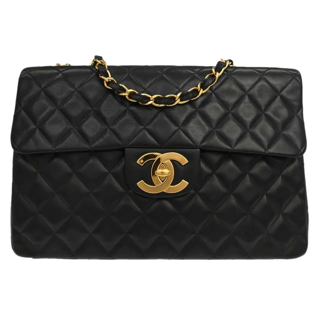 Chanel Vintage CC Chain Flap Black Leather Shoulder Bag: Chanel Vintage CC Chain Flap Black Leather Shoulder Bag Vintage Chanel CC Chain Flap Shoulder bag in black leather with a quilted design. This unisex shoulder bag is made in France and remains in very