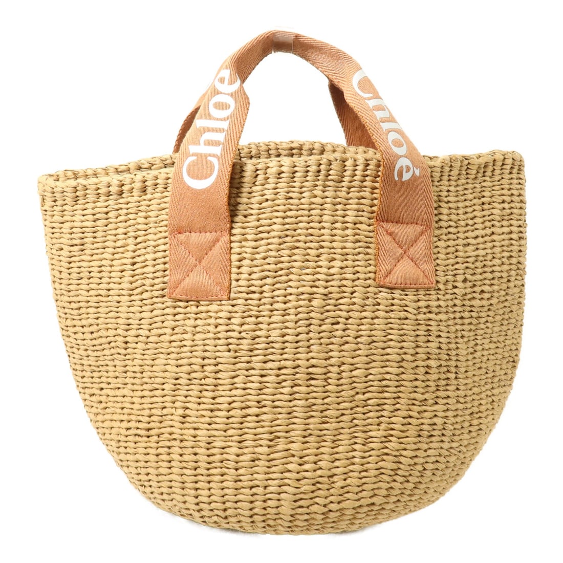 Chloe Brown Raffia Basket Tote Handbag: Chloe Brown Raffia Basket Tote Handbag This Chloe basket bag features a stylish raffia exterior in brown, designed as a versatile handbag for women. The bag is crafted with attention to detail, offeri