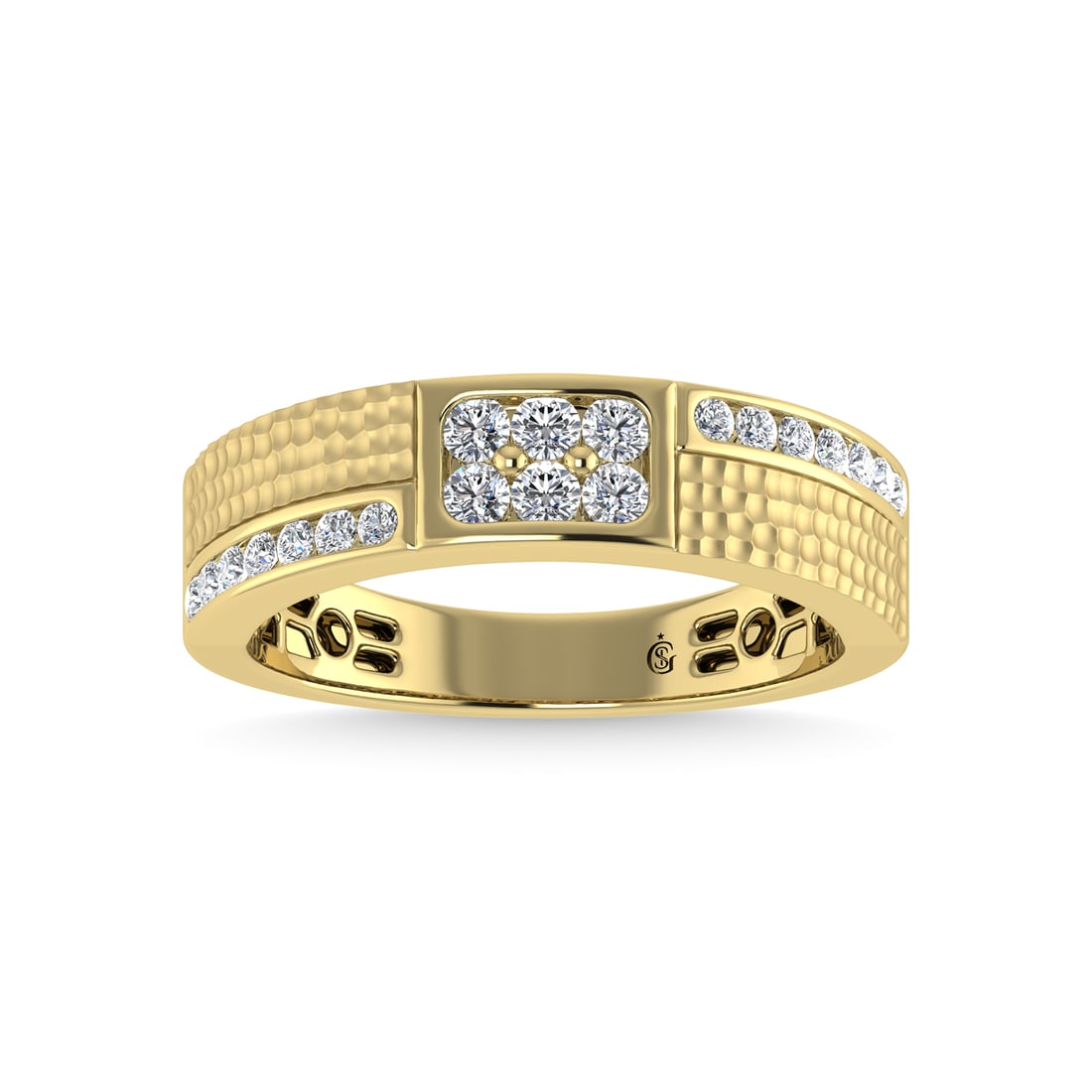 14K Yellow Gold Diamond 3/8 Ct.Tw. Mens Band: 14K Yellow Gold Diamond 3/8 Ct.Tw. Mens Band 14k Yellow Gold Stone Color: G-h Stone Clarity: I1-i2 Each ring is presented in standard size 6.5. Complimentary resizing is available between sizes 510 (i