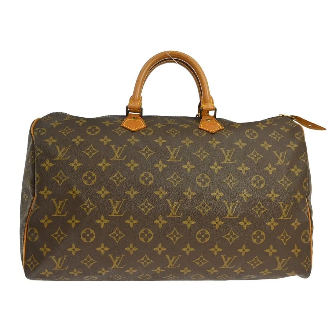 Louis Vuitton Speedy handbag in brown monogram canvas: Louis Vuitton Speedy handbag in brown monogram canvas This Louis Vuitton Speedy handbag features the iconic monogram canvas in brown, crafted for women. The bag is vintage and shows significant signs 