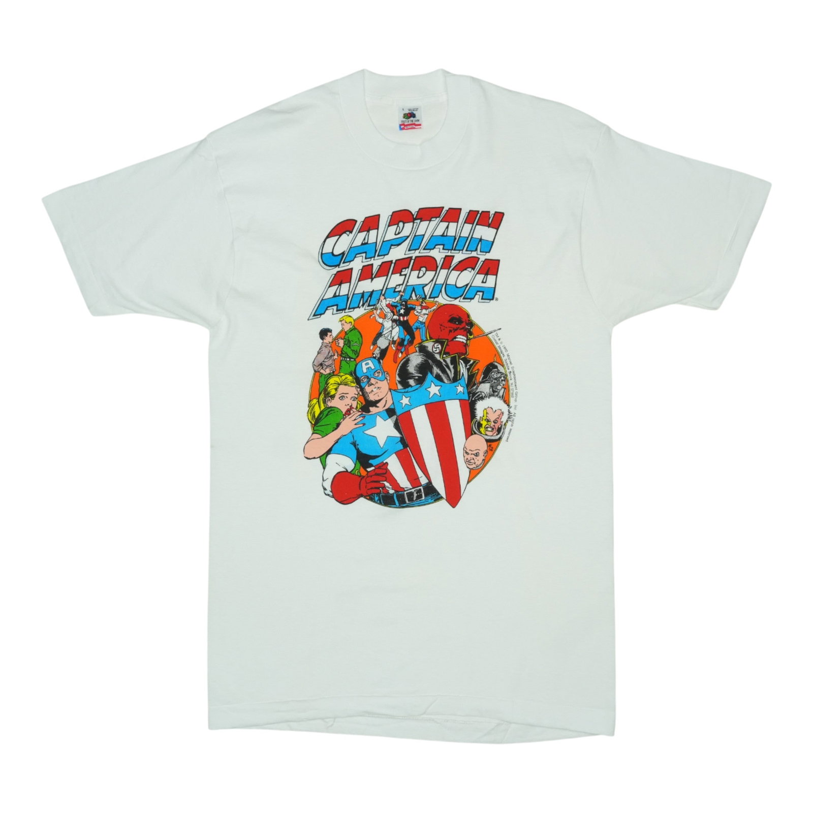 Vintage 1990 Captain America White Marvel Comics Cotton T Shirt: Vintage 1990 Captain America White Marvel Comics Cotton T Shirt This is an original vintage 1990 Captain America Marvel Comics shirt. The shirt features no back graphics and is made from 100% cotton. 