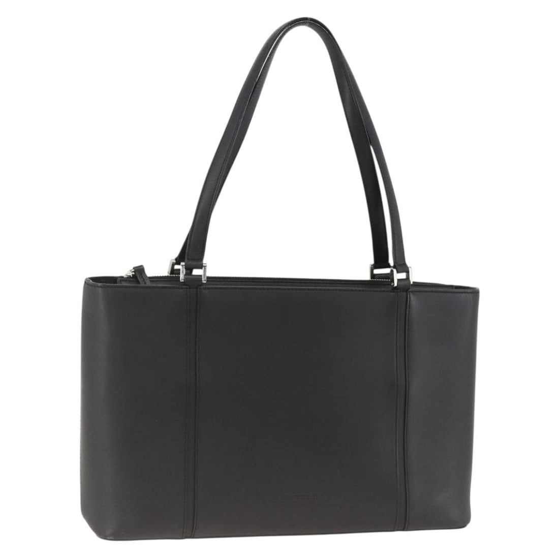 Burberry Black Leather Tote Bag with Silver Accents for Women: Burberry Black Leather Tote Bag with Silver Accents for Women This Burberry tote bag is crafted from black leather with silver-tone accents. Designed for women, it features a spacious interior and an 